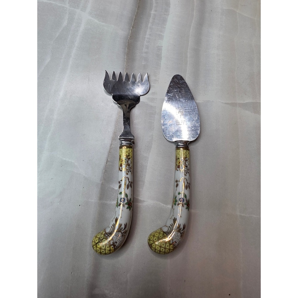 Prill Sheffield England Stainless Cheese Server Set Porcelain Pineapple A5